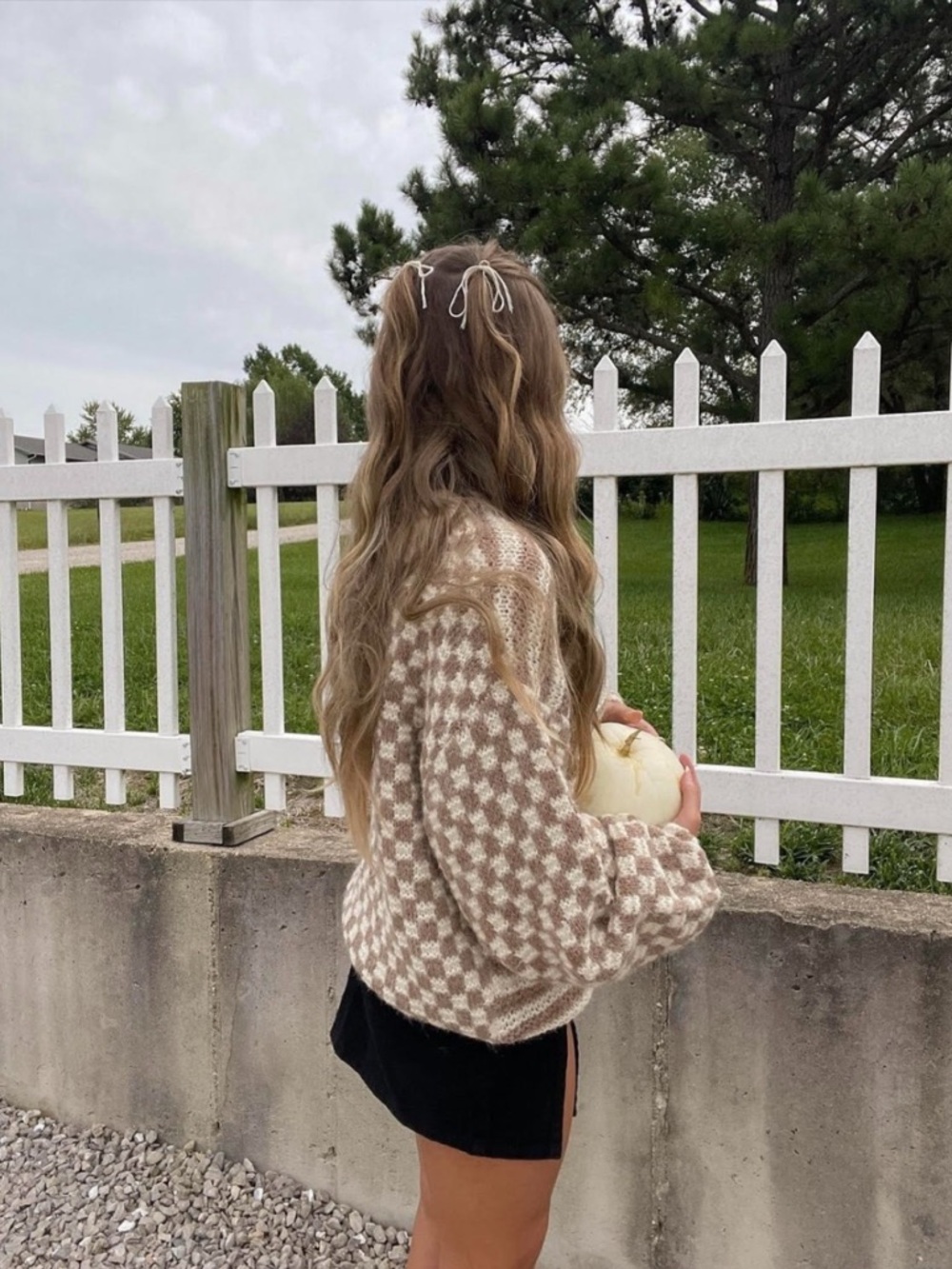 Altar'd State Cream and Taupe Checkerboard & Stripe Crew Sweater - Picture 6 of 6